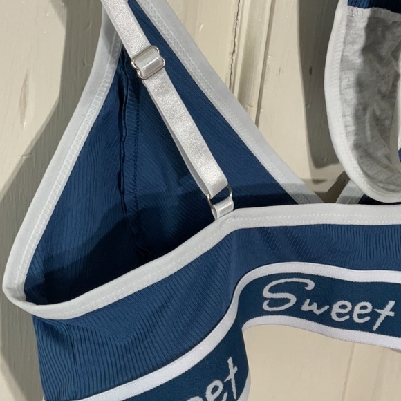 Women’s Blue and White Sweet bra panty Set size Large - Picture 4 of 5